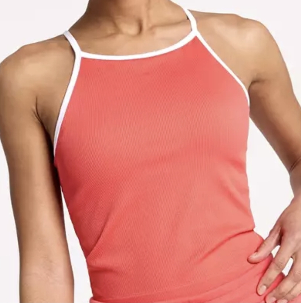 NWT Momentum Coral Halter Top with White Trim